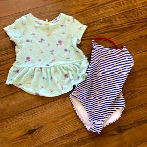 One piece swimsuit and a floral top girls